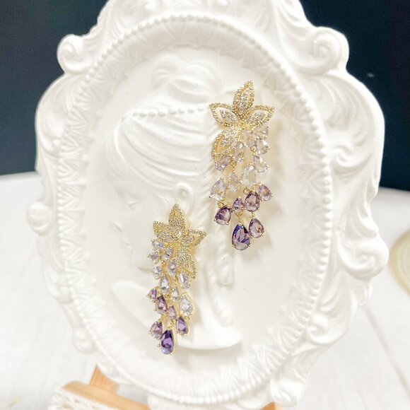 Crystal Floral Earrings, Bridal Wedding Earring, Crystal Chandelier Drop Earring - Picture 5 of 9